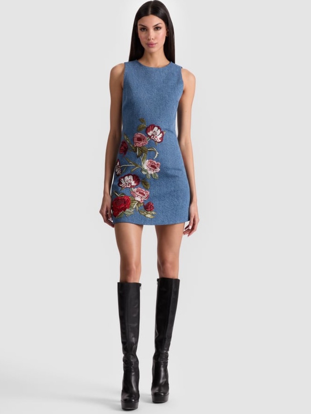 ALICE + OLIVIA CADE EMBROIDERED DENIM MINI DRESS - Picture 3 of 16